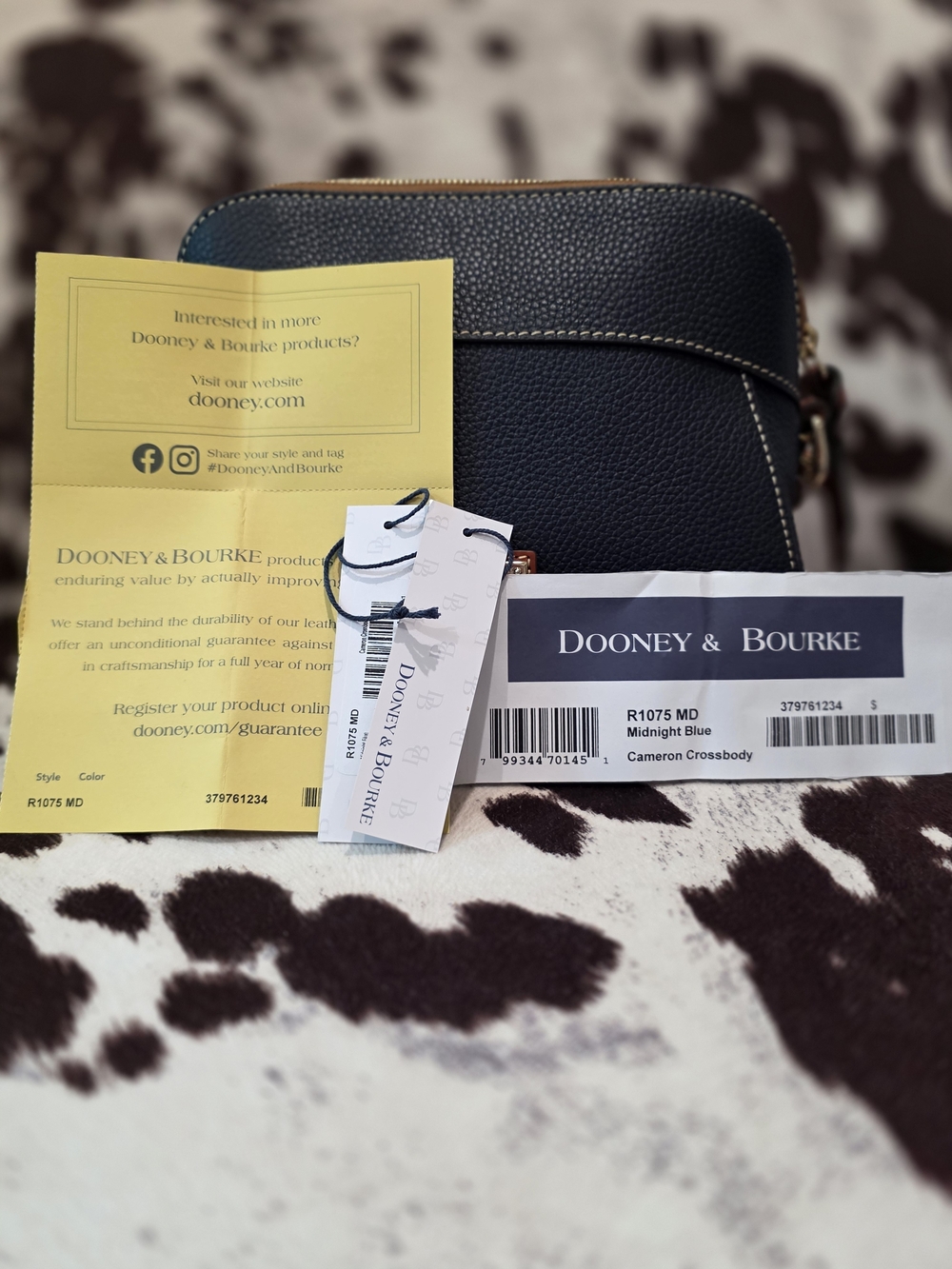 Dooney & Bourke Navy Pebbled Leather Crossbody with Tan Strap - Picture 8 of 11